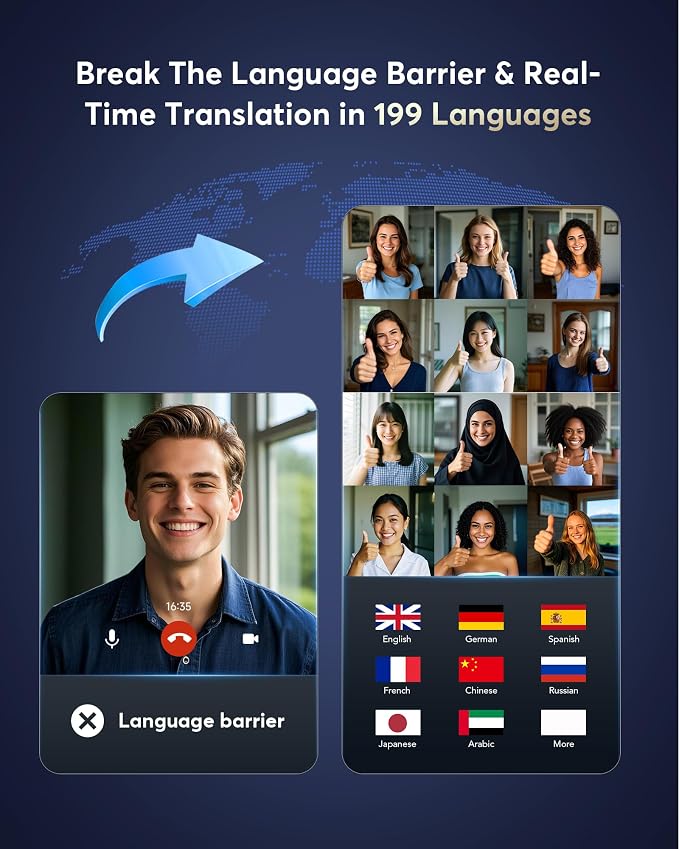AI Translation Earbuds Real Time, 199 Language Translator Earbuds, 4 ANC Mic - Image 3