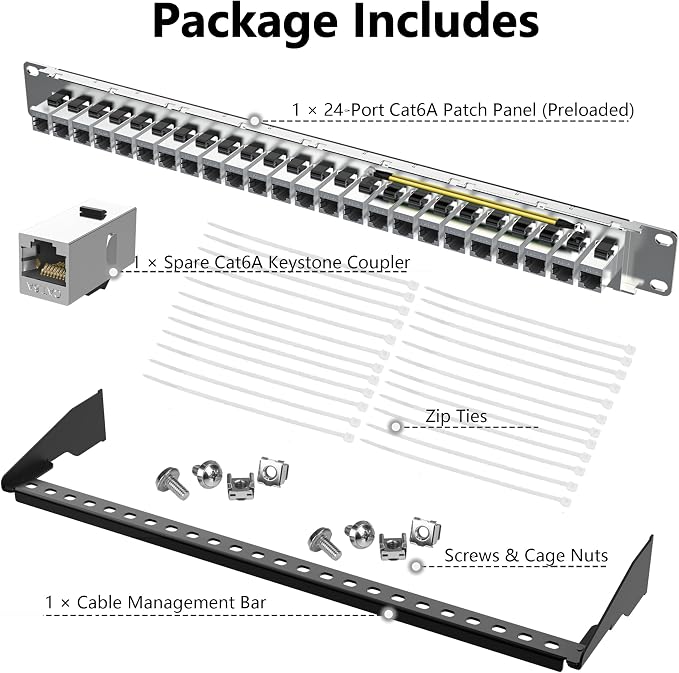 Jadaol 24-Port Shielded Cat6A Patch Panel, 19” 1U Rackmount/Wall Mount - Image 8