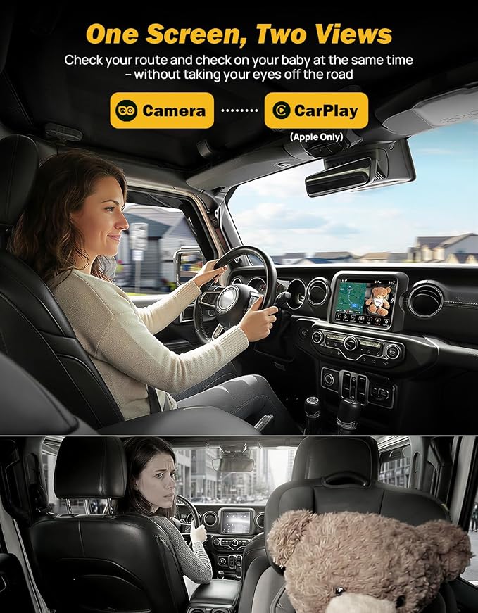 JOYTUTUS Baby Car Camera with Wireless CarPlay Adapter, 1080P HD Rear Seat - Image 2