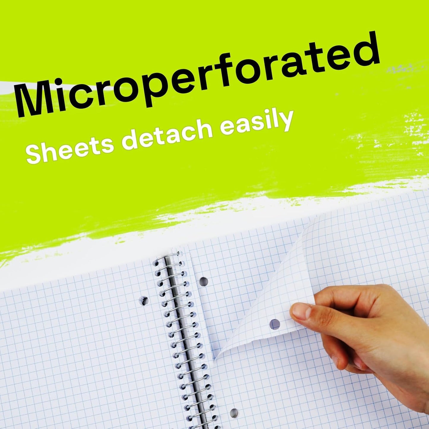 Spiral Notebook for School 3 Pack, 1 Subject, 4x4 Graph Ruled Paper, 100 Sheets, 9" x 11", 1 Divider with Pocket, 3 Hole Punched, Plastic Cover, 1/4" Grid Graphing Note Book Bulk, Black