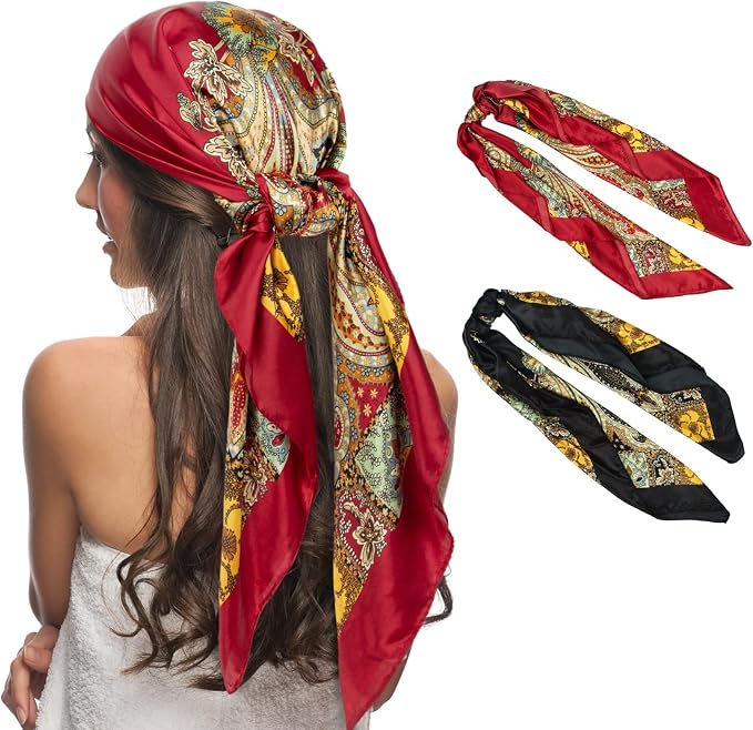 Senker Fashion 35" Head Scarf for Women, Pirate Costume Accessories Silk Red by SenkerFashion