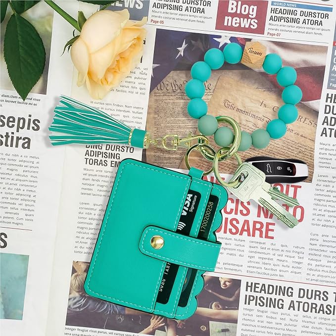 Keychain Wallet Wristlet Small Credit Card Holder Bracelet Key Chain Purse - Image 2