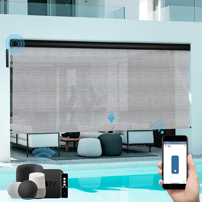 SmartWings Motorized Sun Shades Outdoor Patio Smart Blinds Remote Control Roll by SmartWings