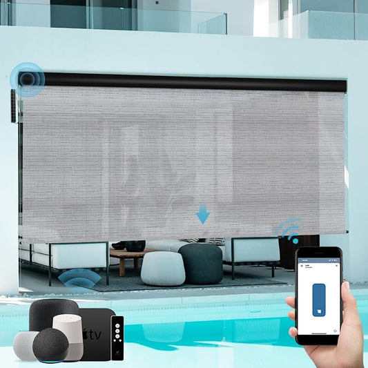 SmartWings Motorized Sun Shades Outdoor Patio Smart Blinds Remote Control Roll by SmartWings