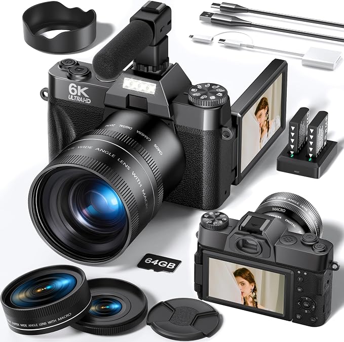 FLATIC Cameras for Photography, 6K 64MP Digital Camera by FLATIC