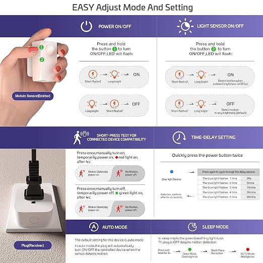 RAYZEEK Wireless Motion Sensor Plug Kits, No-Wire Mini PIR Sensor Switch - Image 6