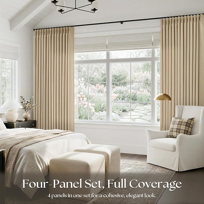 Pinch Pleated Beige Curtains 90 Inches Long - Image 7