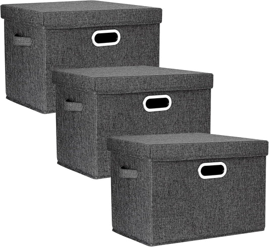 TYEERS Large Collapsible Storage Bins with Lids, Organization Bins for Closet Storage, Clothes Storage, Folding Storage Box with Lids for Home Office Storage - 3 Pack - Black