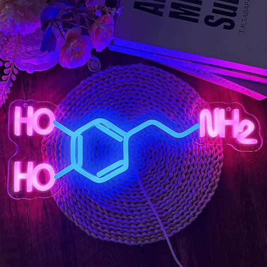Dopamine Molecule Neon Sign Dimmable LED Light Up Wall Decor Science Chemistry by Manimo