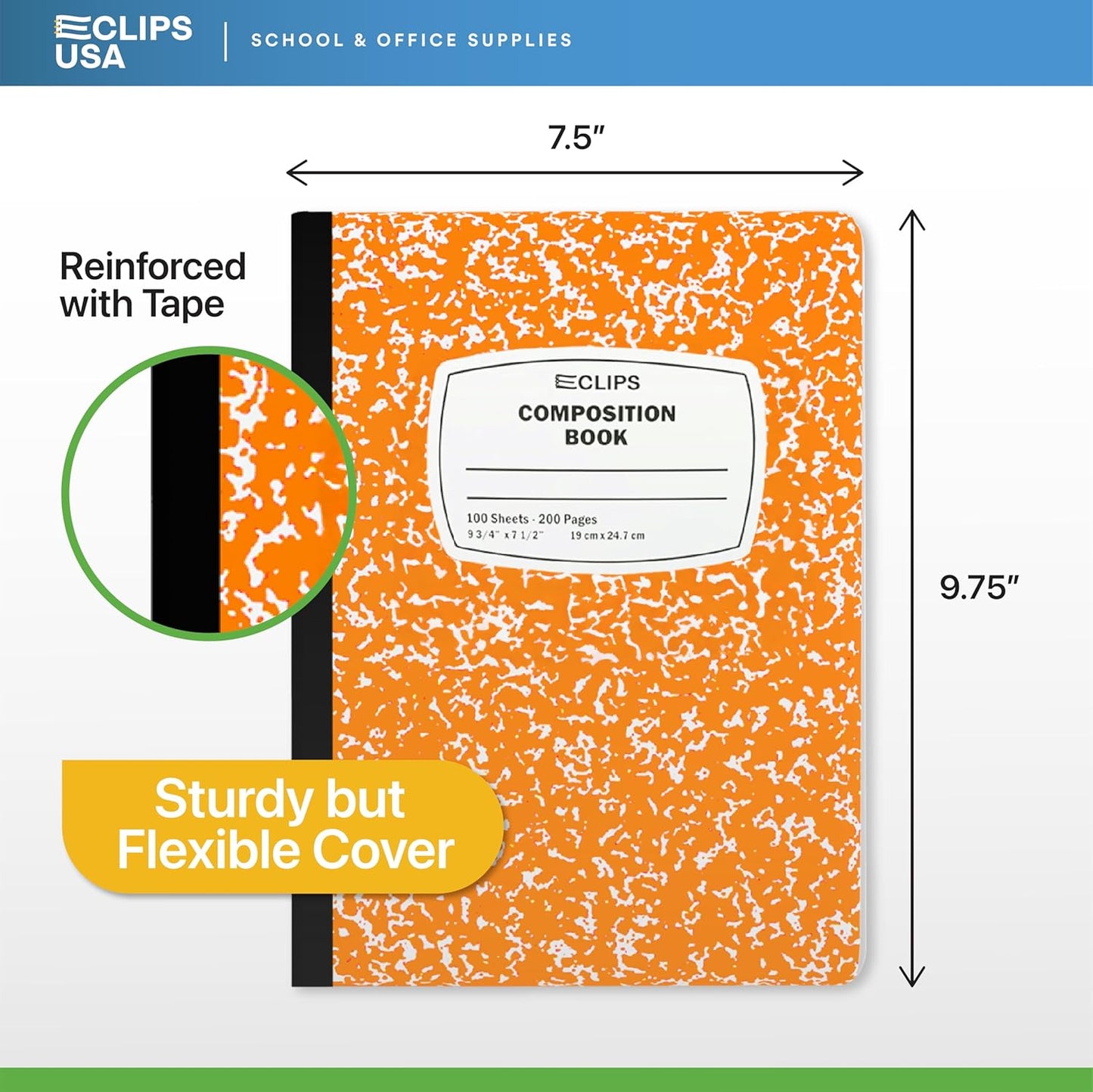 E-CLIPS USA Composition Notebooks, (24 Pack), Wide Ruled Composition Notebook, Marble Composition Notebook, 100 sheets, 200 Pages (24, Orange)