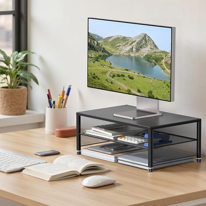 ECOLOVI 2-Tier Computer Monitor Stand Riser, Desk Organizer - Image 3