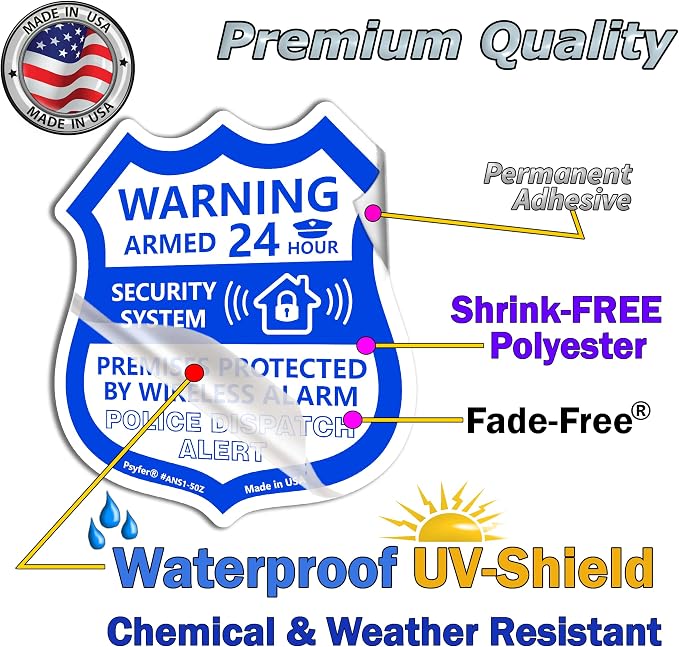 Psyfer® 6 Pack - Small Alarm Security Outdoor UV Window Stickers - Image 5