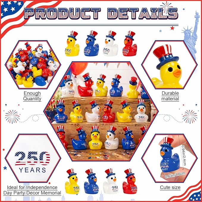 Skylety 72 Pcs Patriotic Mini Ducks 4th of July Independence Day Party Decor - Image 2