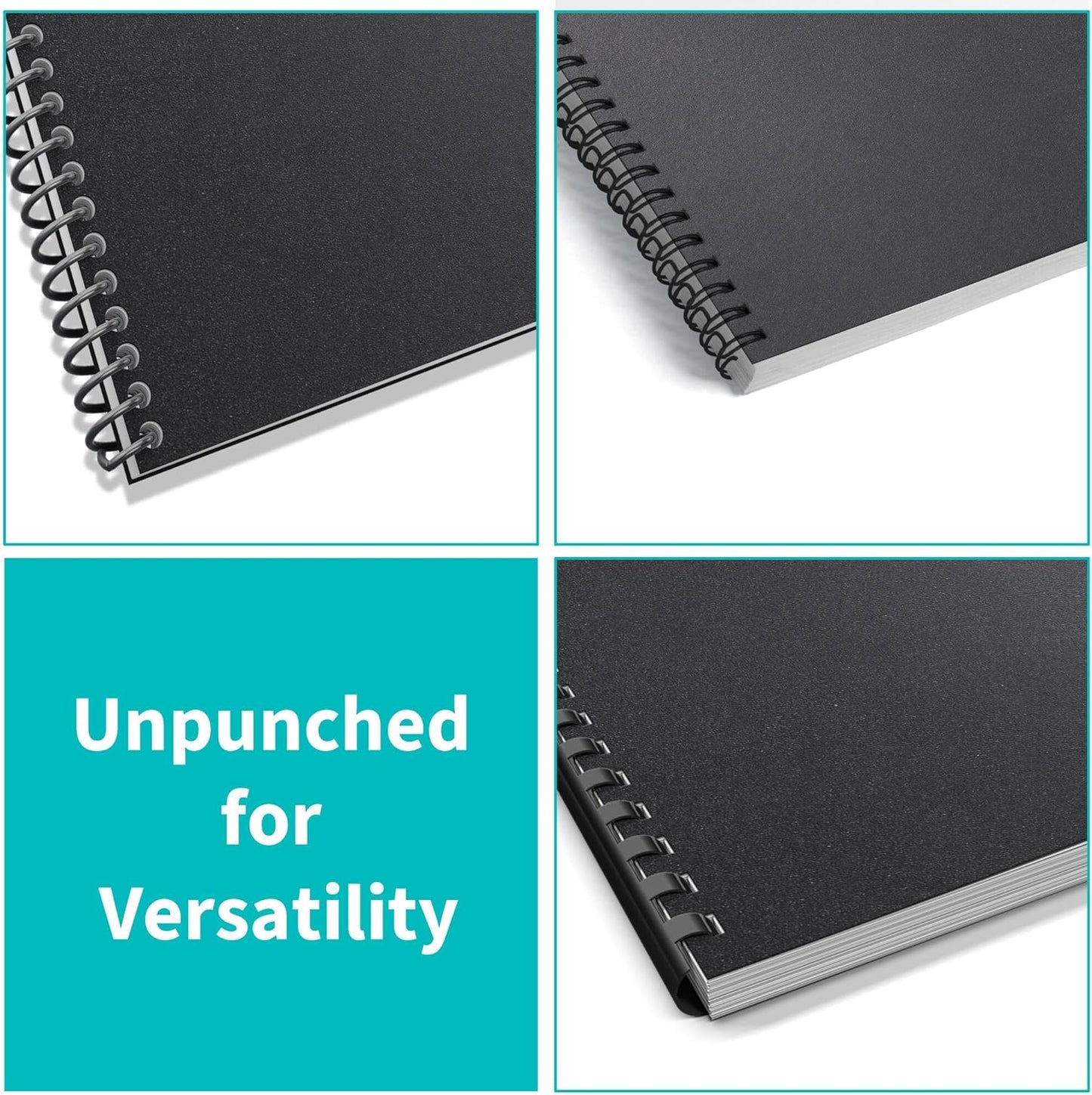 Binditek 100 Pack 12 Mil Sand-Textured Polycover - Plastic Binding Cover for Letter Size - Lightly Sanded Finish - Business Reports and Proposals - Square Corners, Un-Punched, Black