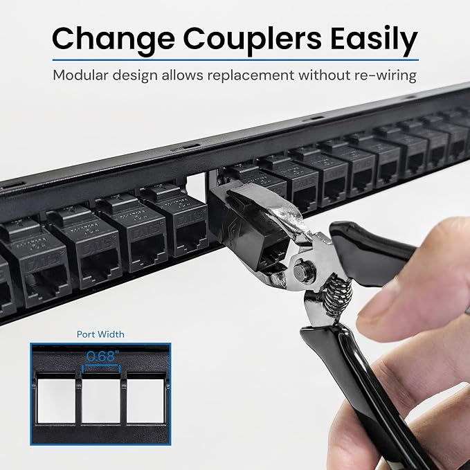 ICC CAT5e Feed-Through Patch Panel, 24 Port, 1U Rackmount, RJ45 Ethernet Patch - Image 4