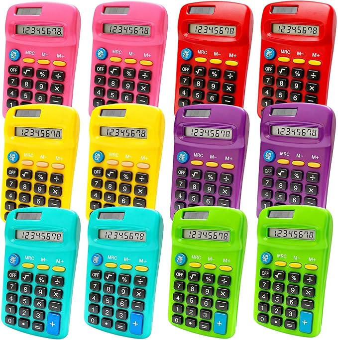 12 Pack Small Calculator Bulk: 8 Digit Hand Held Basic Calculator Solar Battery by Qneiaym
