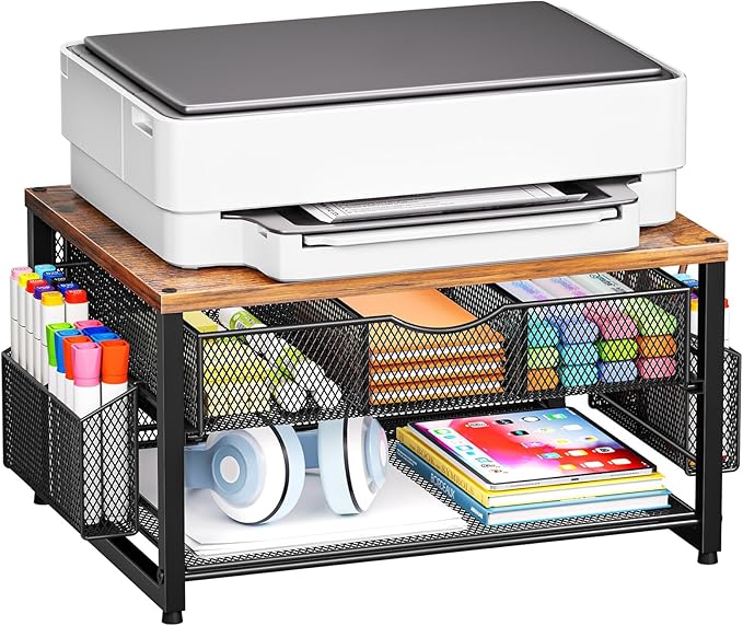 Marbrasse Wood Printer Stand for Desk, 2-Tier Desktop Printer Table for Home by Marbrasse