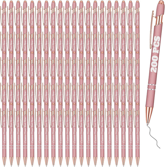 Personalized Pens Bulk 200 with Name Custom Engraving Ballpoint Pens with Stylus Tip Customized Smooth Writing Pens Personalized Gifts for Anniversary Birthday or Graduation(Gold Rose,Black Ink)