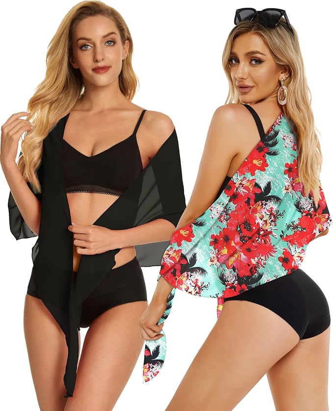 CHICGAL 2 Pieces Women Beach Sarong Bathing Suit Wrap Skirt Sheer Bikini - Image 3