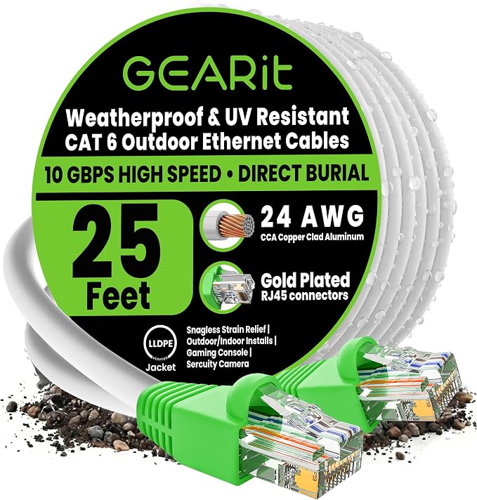 GEARit Cat6 Outdoor Ethernet Cable CCA Copper Clad, Waterproof, Direct Burial by GEARit
