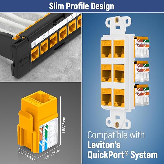 Everest 90° Angled RJ45 Cat6 Keystone Jacks 50-Pack in Yellow - Image 6
