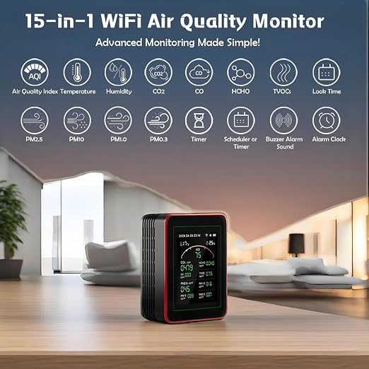 Smart Air Quality Monitor Indoor: WiFi Air Quality Tester, 15-in-1 Air Quality - Image 2