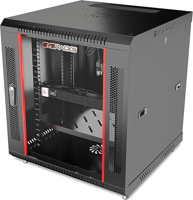12U Wall Mount Server Rack Cabinet – 19" Network Rack Enclosure, PDU & Shelf by SYSRACKS