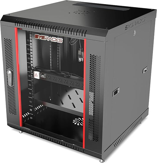 12U Wall Mount Server Rack Cabinet – 19" Network Rack Enclosure, PDU & Shelf by SYSRACKS