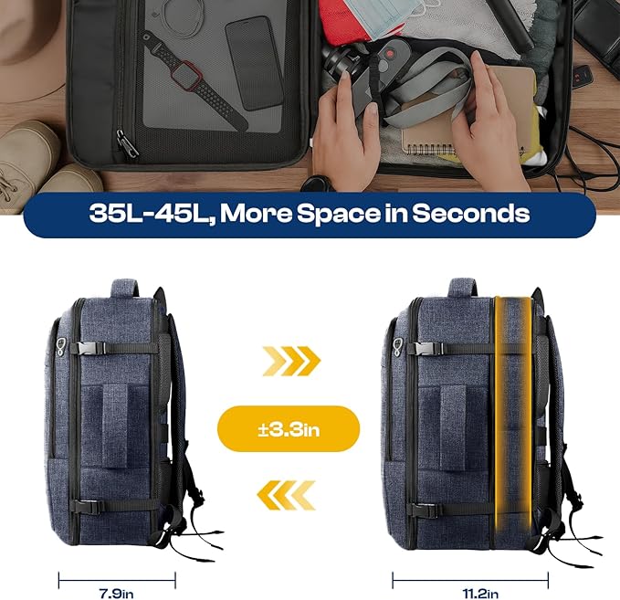 Carry on Backpack, 35L-45L Expanable Travel backpack, TSA Airplane Approved - Image 3