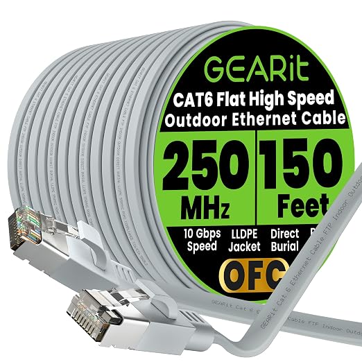 GEARit Cat 6 Outdoor Flat Ethernet Cable Direct Burial Rated LLDPE Jacket by GEARit