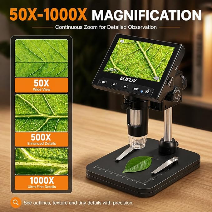 Elikliv Coin Microscope, 4.3'' LCD Digital Microscope 1000x, Coin Magnifier - Image 5