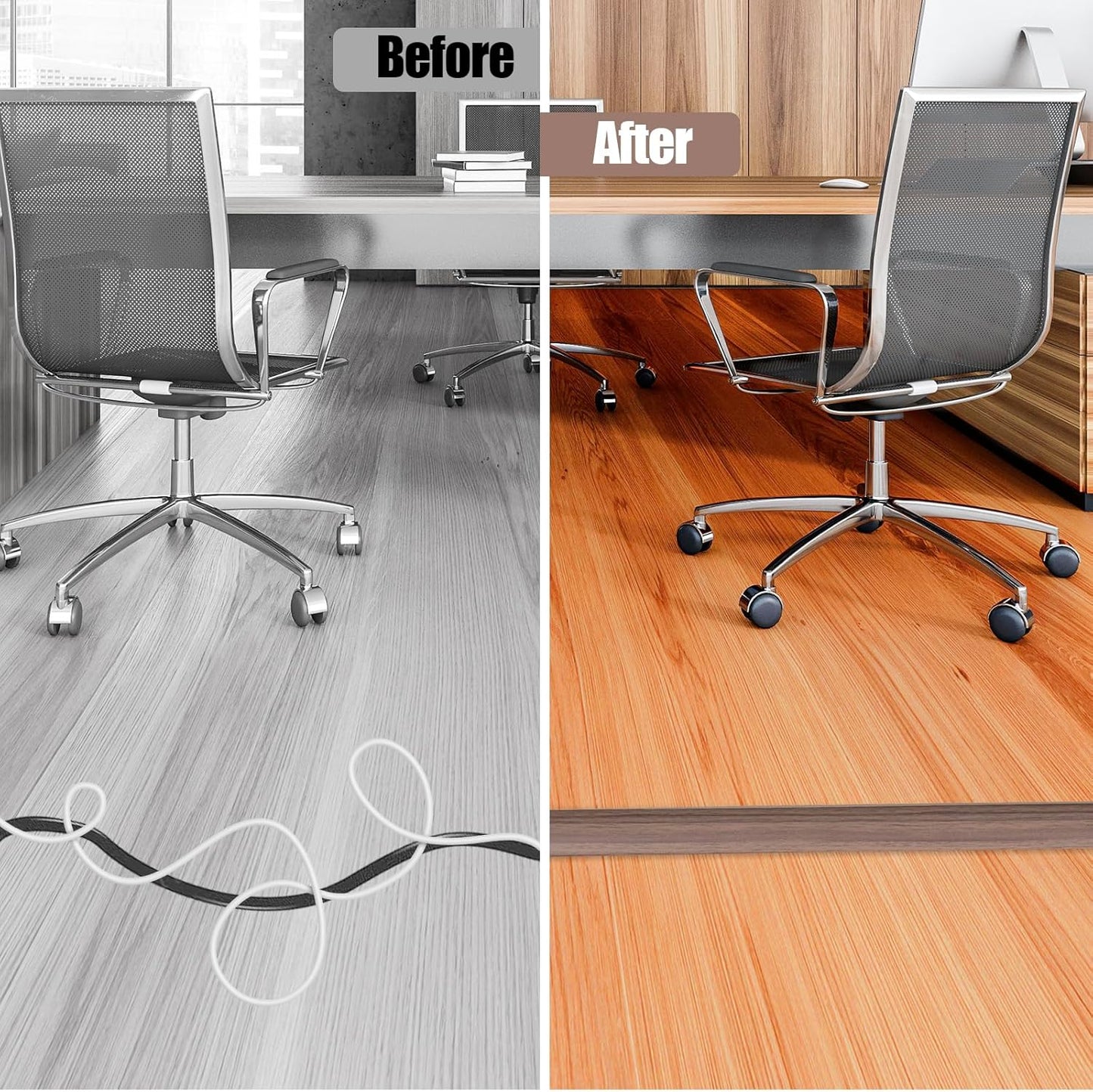 Floor Cord Cover Self Adhesive Cord Hider,3.3FT Cable Management, Extension Strip Protector for Wires, Prevent Cable Trips for Offices, Gyms, Exhibitions Cavity:0.51"(W) x 0.3"(H) Wood Walnut
