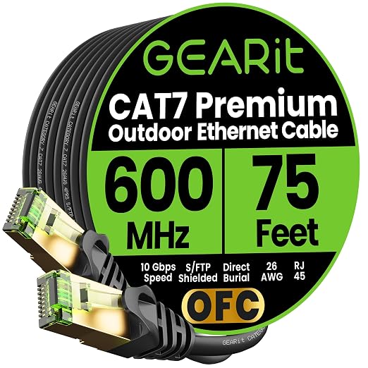 GEARit Cat7 Outdoor Ethernet Cable SFTP Shielded Foil Twisted Pair, Pure Copper by GEARit