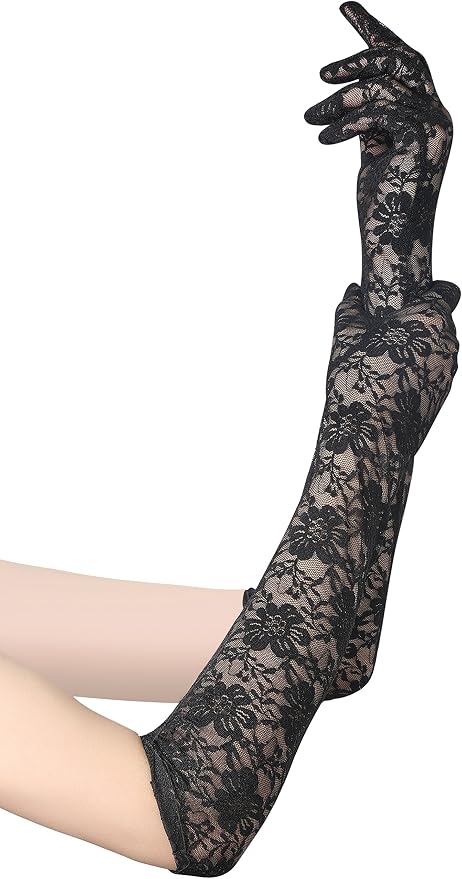 BABEYOND Lace Gloves for Women Long Floral Wedding Gloves for Bride Satin Elbow - Image 2
