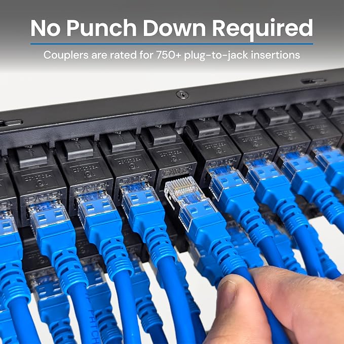 ICC CAT6A Feed-Through Patch Panel, 48 Port, 2U Rackmount, RJ45 Ethernet Patch - Image 3