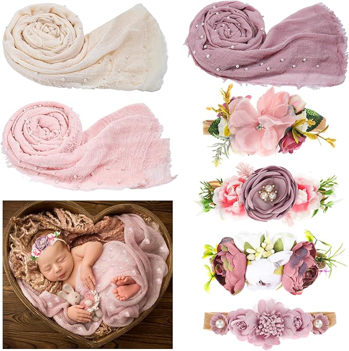 Buryeah 7 Pcs Baby Photoshoot Props Wrap Kit Includes 3 Pcs 66.9 x 35.4'' by Buryeah