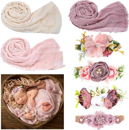 Buryeah 7 Pcs Baby Photoshoot Props Wrap Kit Includes 3 Pcs 66.9 x 35.4'' by Buryeah