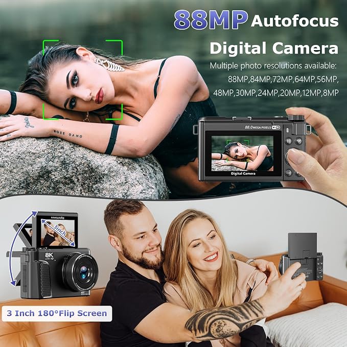 8K Digital Camera for Photography, 88MP Autofocus Vlogging Camera for YouTube - Image 3
