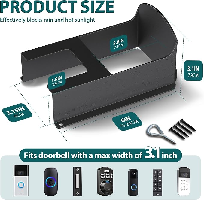 Metal Doorbell Cover Weatherproof, Doorbell Rain Cover, Anti Glare Doorbell - Image 4