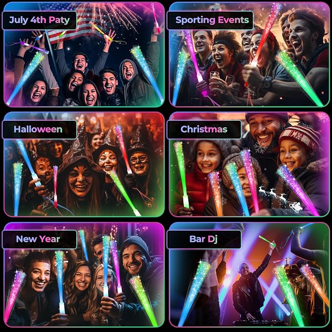SHQDD 100 PCS Glow Fiber Wands Sticks, LED Light Wands, Glow in The Dark Party - Image 7
