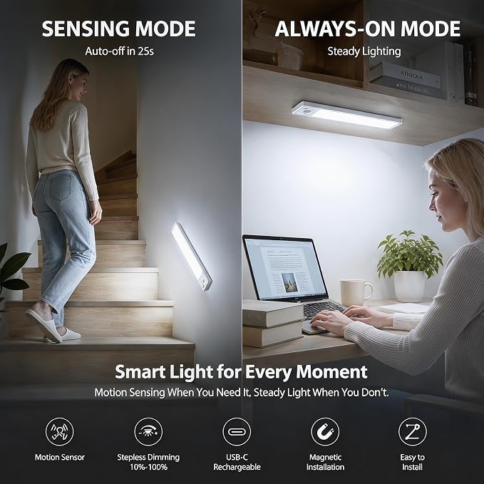 Under Cabinet Motion Sensor Lighting: 12 Inch Dimmable Rechargeable Lights - Image 6
