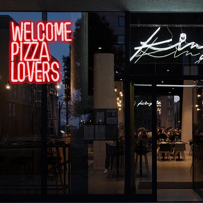 Welcome Pizza Lovers Neon Light, Family Restaurant Entertainment Room Food - Image 4