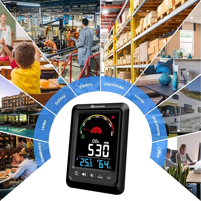 KETOTEK CO2 Monitor Indoor Air Quality Meter, Temperature, Humidity Display - Image 7