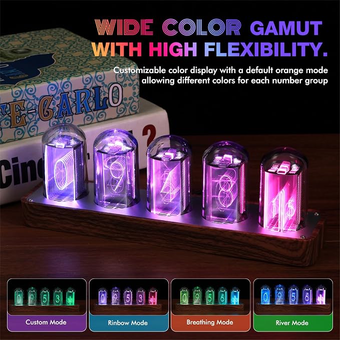 ClocTeck Nixie Tube Clock Walnut Digital Clock, Support Wi-Fi Time SYNC - Image 4