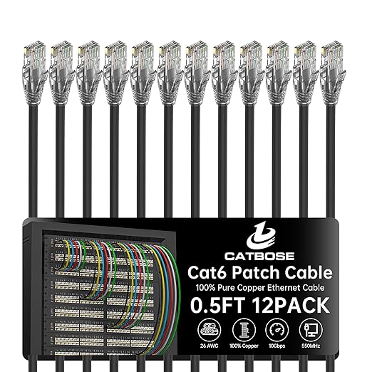 0.5 Foot Cat6 Patch Cables, Solid Pure Copper Patch Cord, Cat 6 Ethernet Cable by CatBose