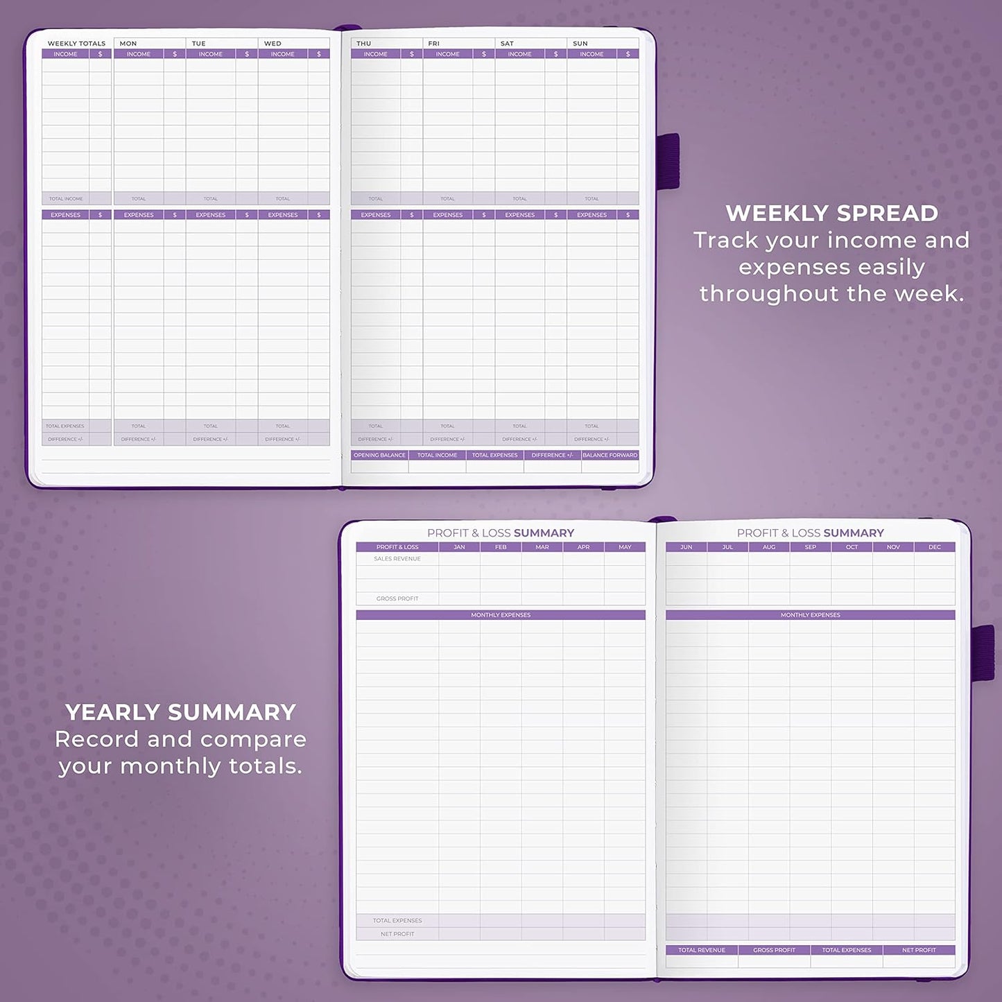 Clever Fox Income & Expense Tracker – Accounting & Bookkeeping Ledger Book for Small Business – 1-Year Record Notebook, A5 (Purple)