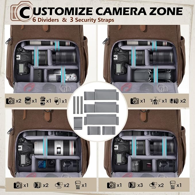 RAINSMORE Camera Bag Backpack for DSLR/SLR Mirrorless 15.6 Inch Laptop Camera - Image 3