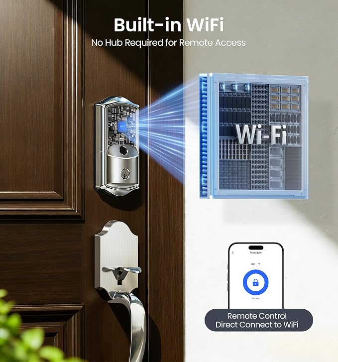 Veise VE027 Built-in Wi-Fi Smart Lock, Fingerprint Keyless Entry Front Door Lock - Image 2