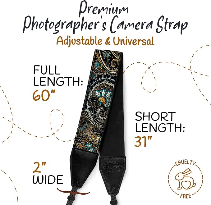 Art Tribute Camera Strap, Vintage Embroidered Neck Shoulder & Crossbody Camera - Image 5