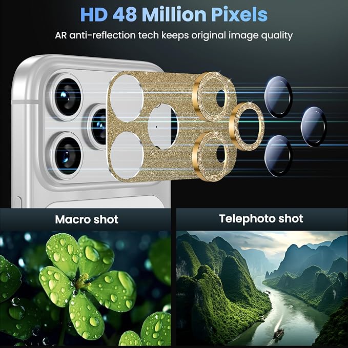 Uyiton for iPhone 17-Pro-Max Camera-Lens Protector: Bling Metal Tempered Glass - Image 3